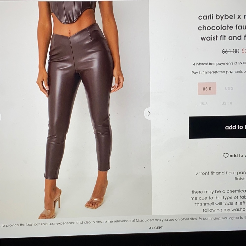 Carli Bybel x misguided faux leather brown pants